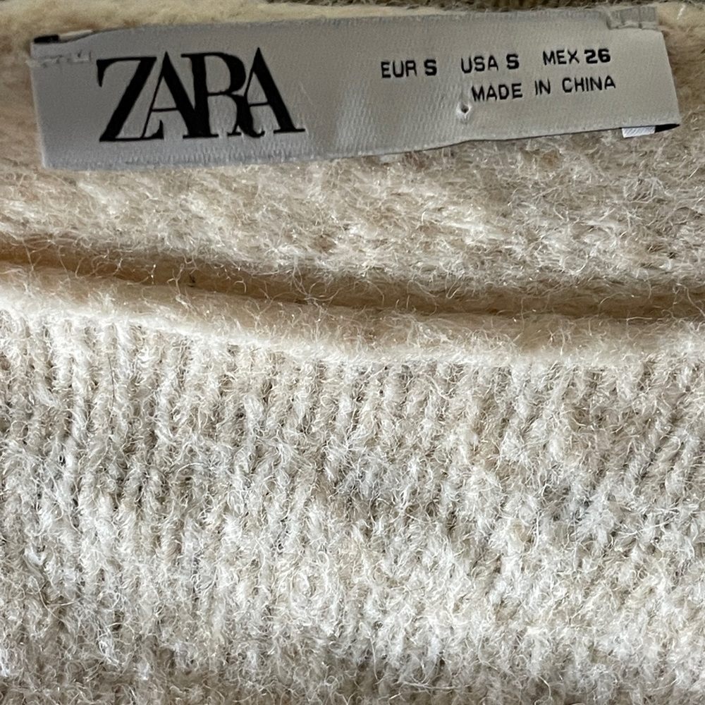Zara Beige Wool Blend Sweater Oversized Boxy Drop Shoulder Relaxed Knit Small - Picture 6 of 7